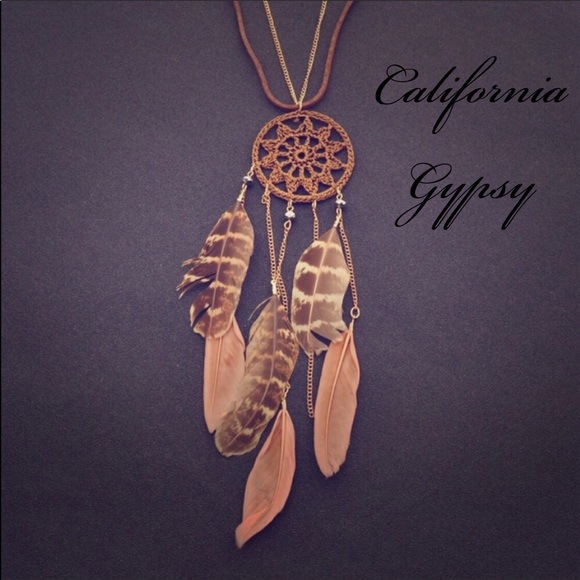 California Gypsy Jewelry - LAST ONE dreamcatcher crochet feather boho hippie necklace